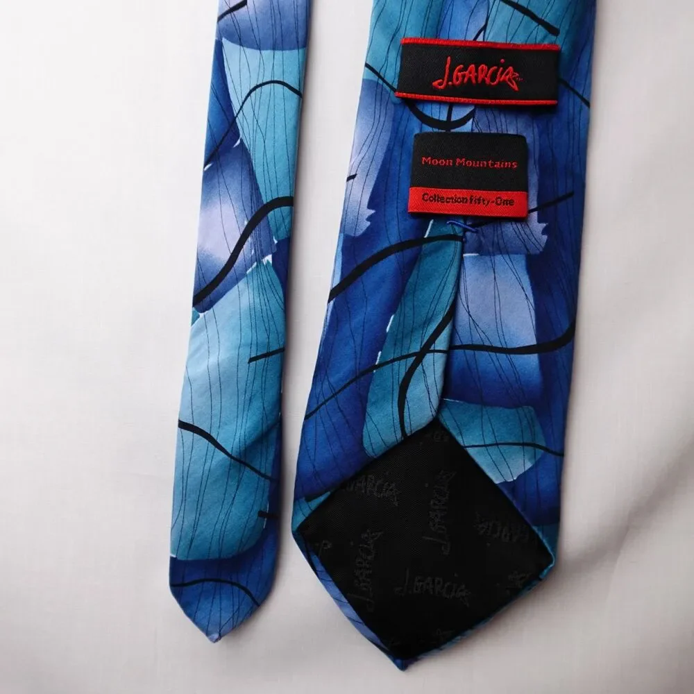 J. Garcia Moon Mountains Col: 51 100% Silk Tie Abstract Art Design Blue Black